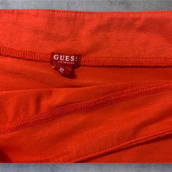 GUESS Off-Shoulder Fitted Tee – Bright Orange/Red Stretch Top - Size XL - NWOT - Picture 4 of 5
